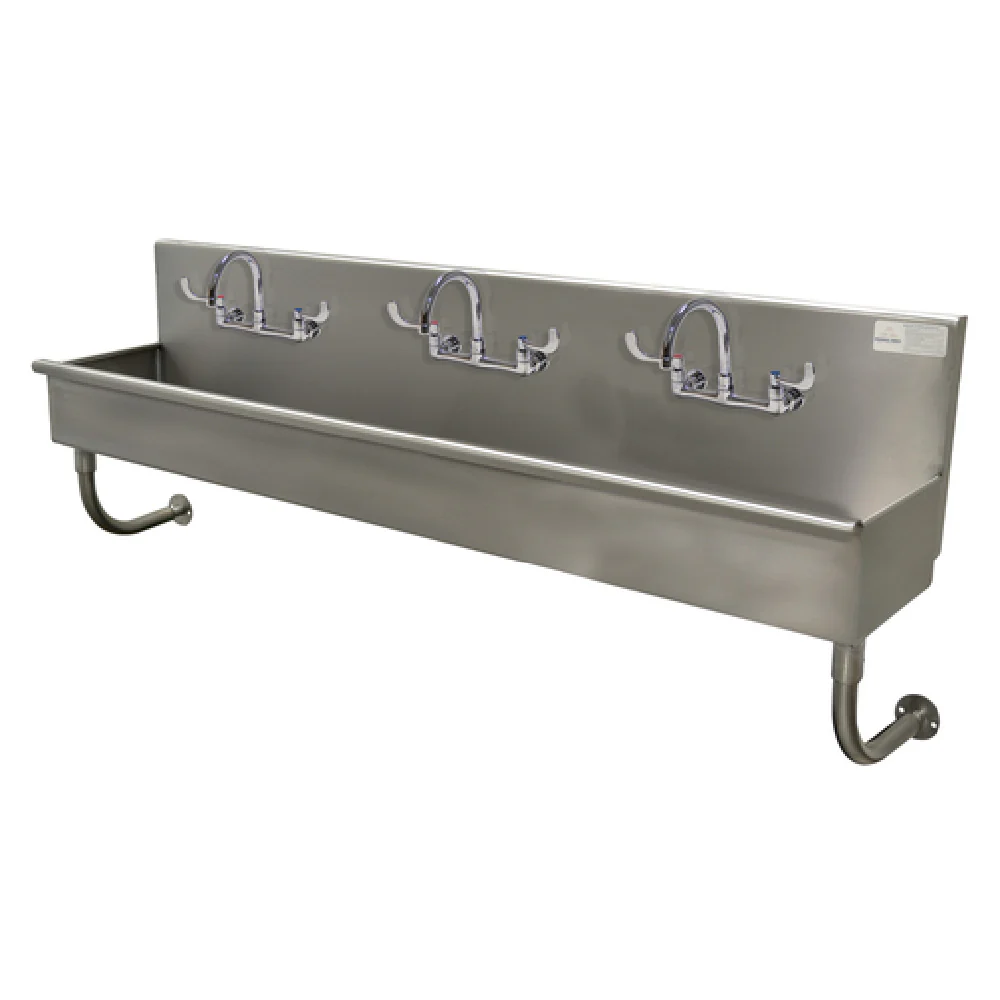 Advance Tabco 19-18-72-ADA-F 72 Inch Multiwash Hand Sink Wall Mounted with Faucets and Wrist Blades Advance Tabco 19-18-72-ADA-F 72 Inch Multiwash Hand Sink Wall Mounted with Faucets and Wrist Blades