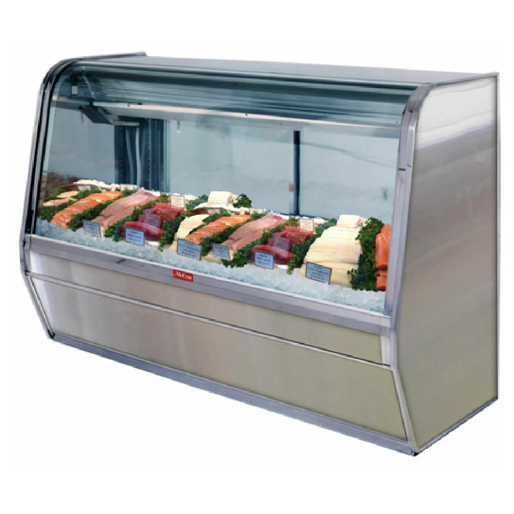 Howard-McCray SC-CFS32E-6C-S-LED 74 Inch Curved Glass Fish Poultry Display Case with Ice Pans