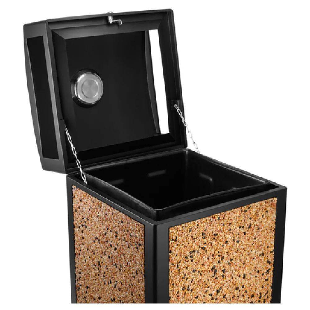 Alpine Industries ALP472-40-STO 21 Inch All Weather Trash Container with Lid Steel Stone