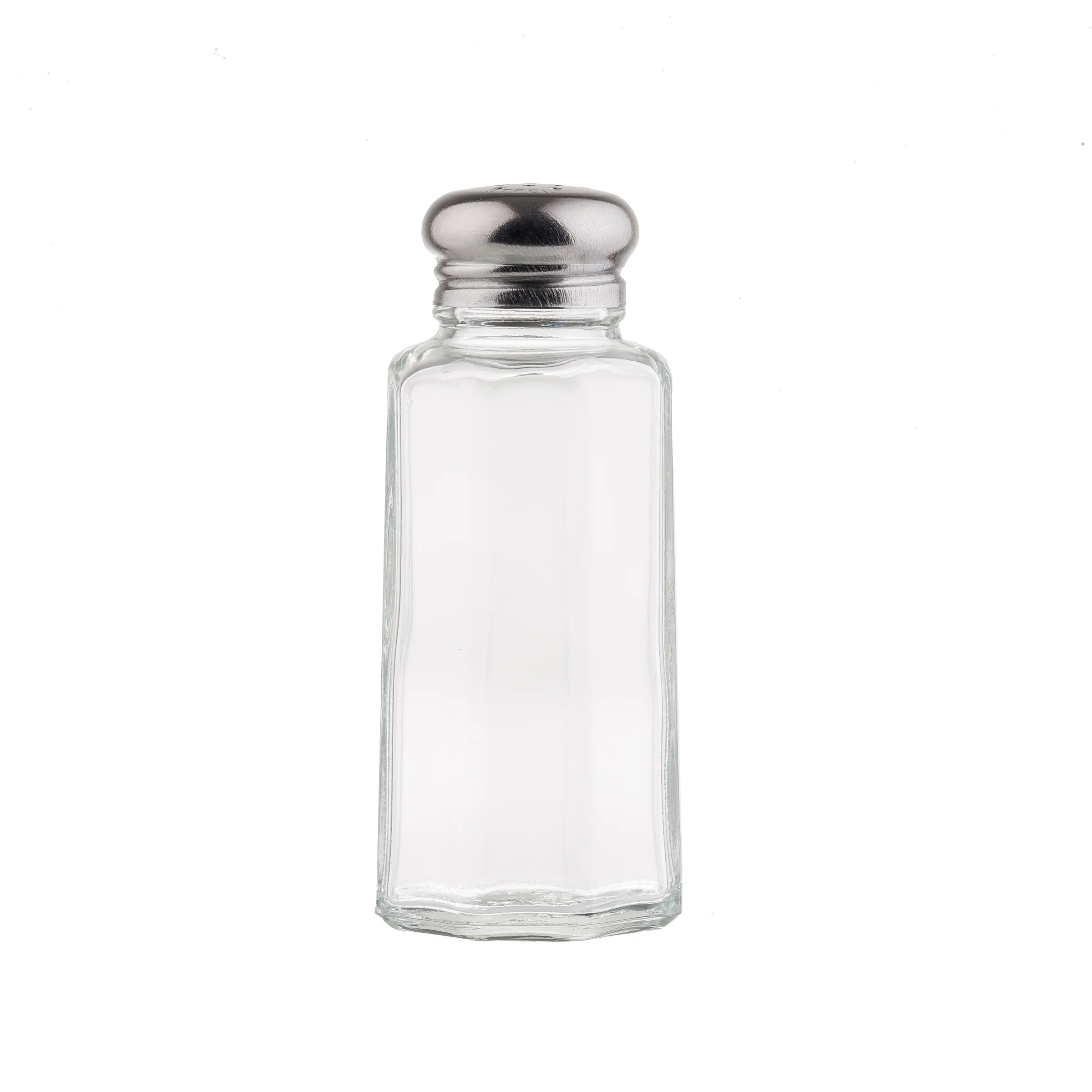 Tablecraft 155S&P 2 Oz Glass Salt and Pepper Shakers Paneled Stainless Steel Top Tablecraft 155S&P 2 Oz Glass Salt and Pepper Shakers Paneled Stainless Steel Top