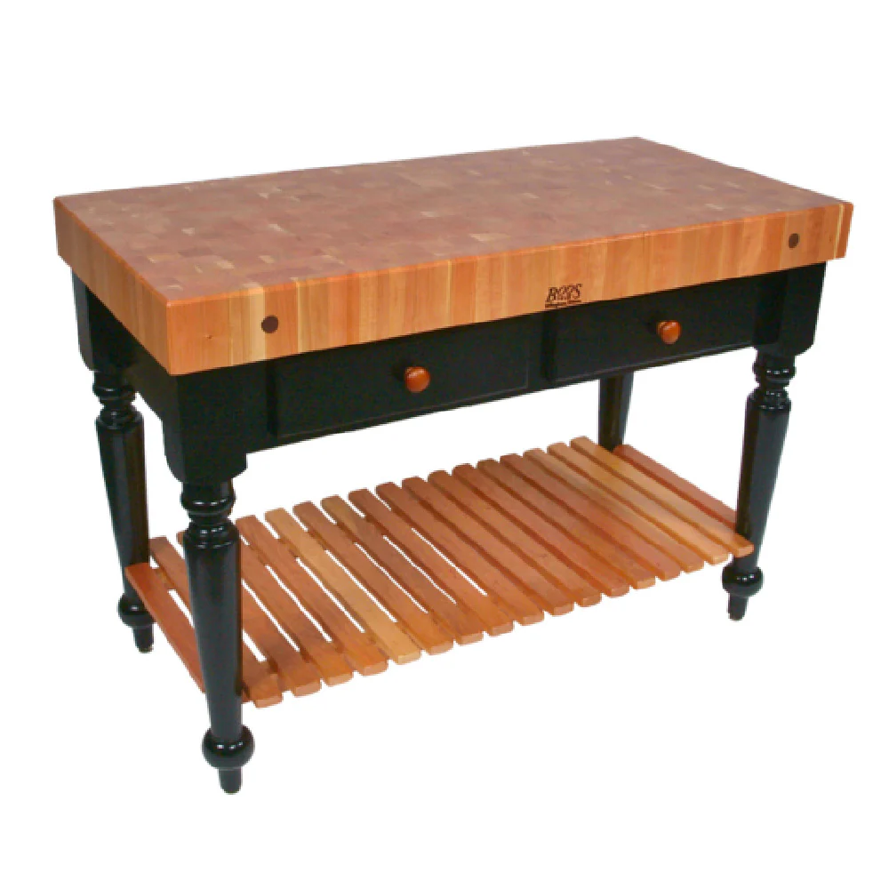 John Boos RN-LR05-SSL 48 Inch Table Utility American Cherry Oil Finish with Dovetailed Drawers John Boos RN-LR05-SSL 48 Inch Table Utility American Cherry Oil Finish with Dovetailed Drawers