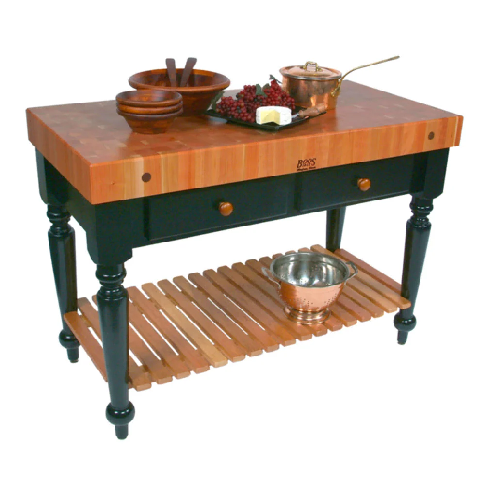 John Boos RN-LR05-SSL 48 Inch Table Utility American Cherry Oil Finish with Dovetailed Drawers John Boos RN-LR05-SSL 48 Inch Table Utility American Cherry Oil Finish with Dovetailed Drawers