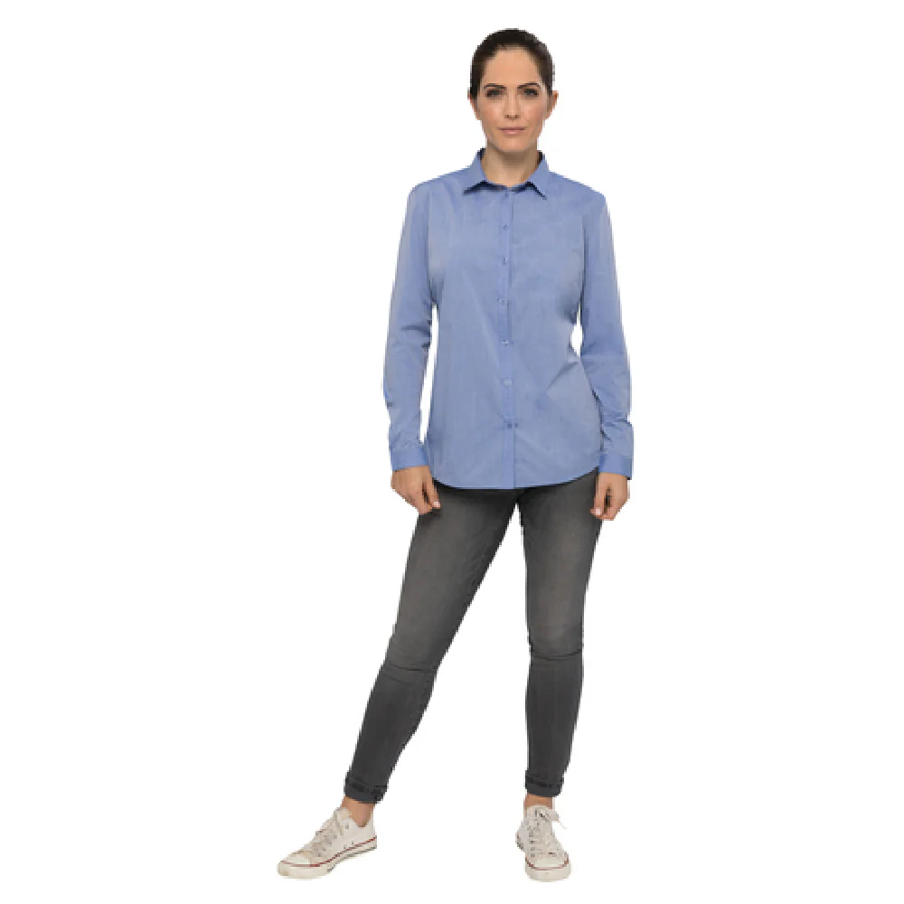 Chef Works SHC06WBLUM Cook's Shirt Women's Blue Chambray with Roll-up Sleeves