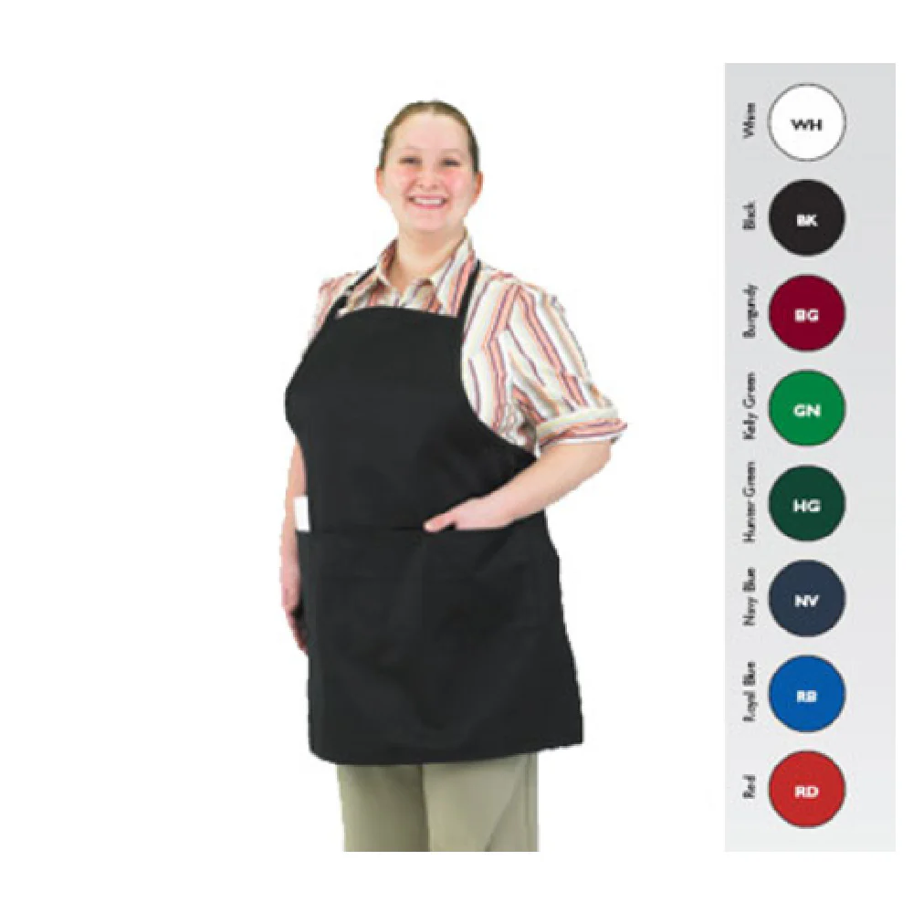 John Ritzenthaler Company 601BAO-3-GN 28 Inch Bib Apron with 3 Pockets Kelly Green Poly-Cotton