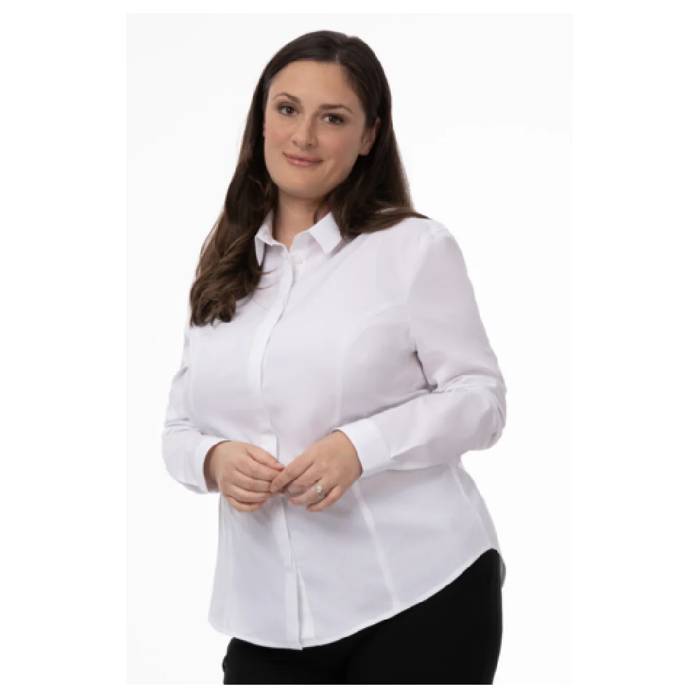 Chef Works W151-WHT-XS 22 Inch White Women's Dress Shirt with Built-in Collar Stays Chef Works W151-WHT-XS 22 Inch White Women's Dress Shirt with Built-in Collar Stays