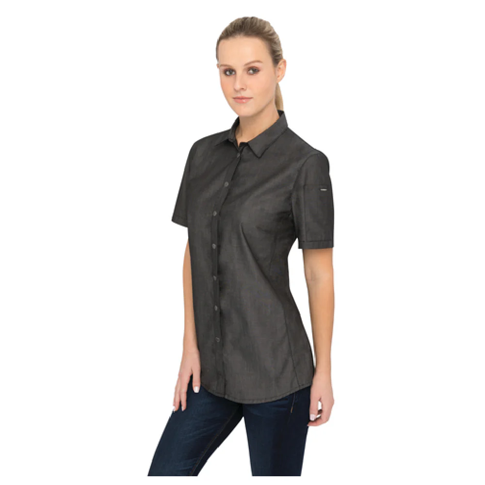 Chef Works SHC03W-BLK-XS XSmall Women's Cook Shirt Snap Front Closure Black Poly/Cotton