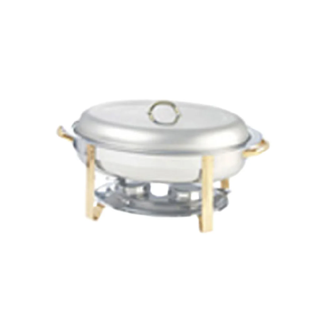 Admiral Craft GRG-6 6 Qt. Lift-off Oval Chafing Dish Canned Heat Stainless Steel Mirror Finish with Gold-Plated Handles Admiral Craft GRG-6 6 Qt. Lift-off Oval Chafing Dish Canned Heat Stainless Steel Mirror Finish with Gold-Plated Handles