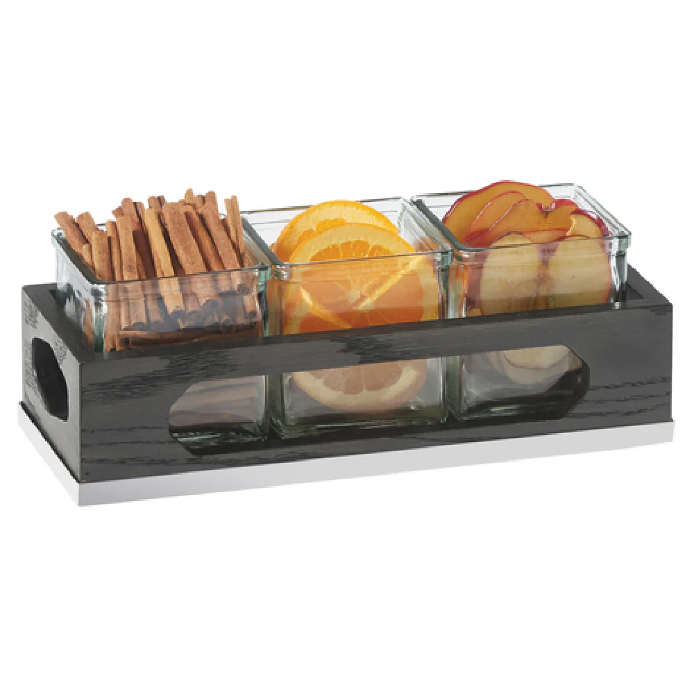Cal Mil 3806-87 12-3/4 Inch Cinderwood Jar Holder Tray with 3 Glass Jars Gray Wood