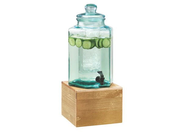 Cal Mil 3422-2 11 Inch Glass Beverage Dispenser with Ice Chamber Wood Base