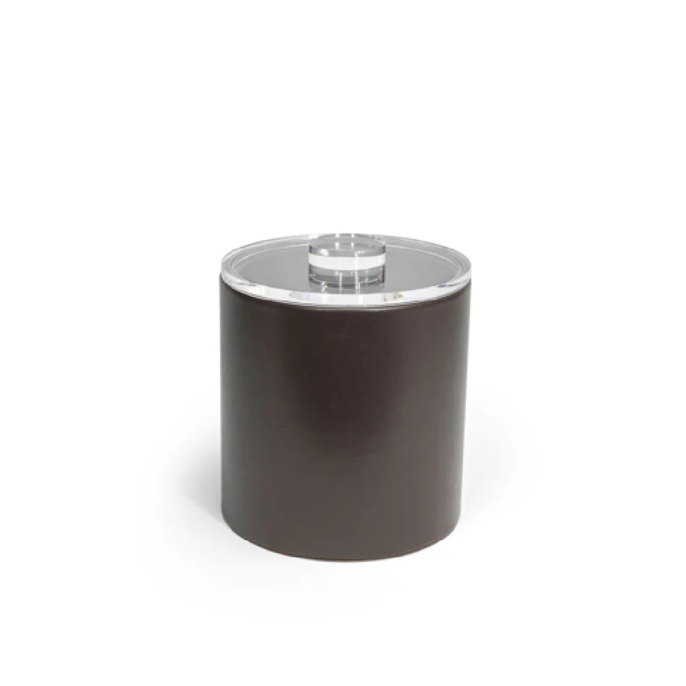 FOH RIB020BRL21 3.5qt Round London Ice Bucket Brown With Acrylic Lid Includes One RIB017BRL21-BTM 3.5qt Round London Ice Bucket Base Brown