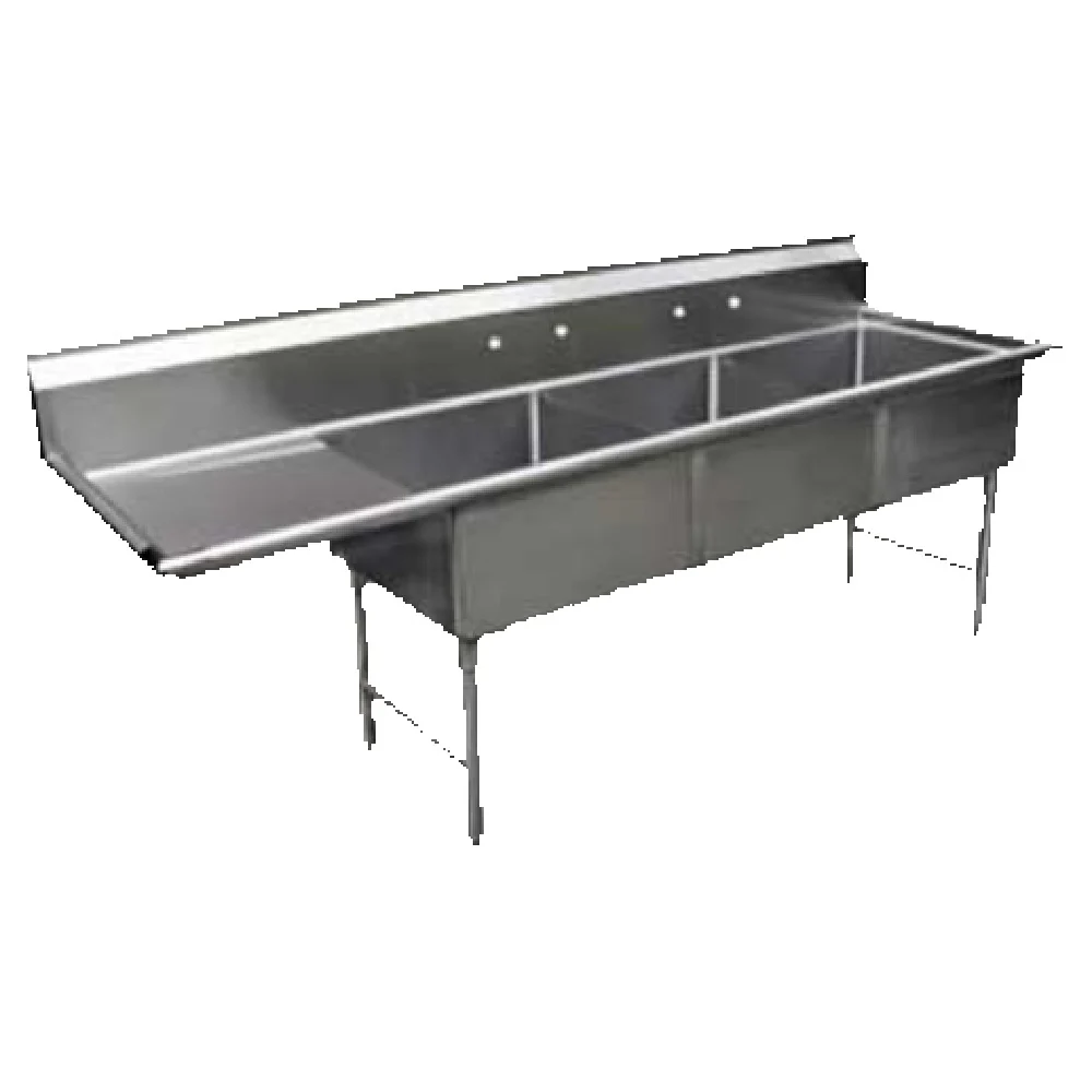 GSW USA SH24243L 99 Inch Three Compartment Sink 16 Gauge Stainless Steel with Left Drainboard