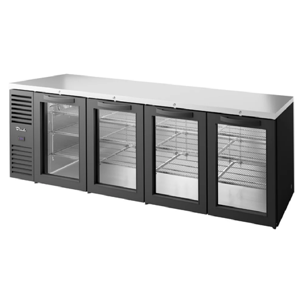 True Refrigeration TBR108-RISZ1-L-B-GGGG-1 108 Inch Refrigerated Back Bar Cooler Four-section Stainless Steel Black Powder Coated True Refrigeration TBR108-RISZ1-L-B-GGGG-1 108 Inch Refrigerated Back Bar Cooler Four-section Stainless Steel Black Powder Coated