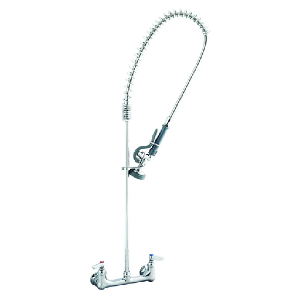 T&S Brass B-0133 8 Inch Pre-Rinse Wall Mount Mixing Faucet with Stainless Steel Hose