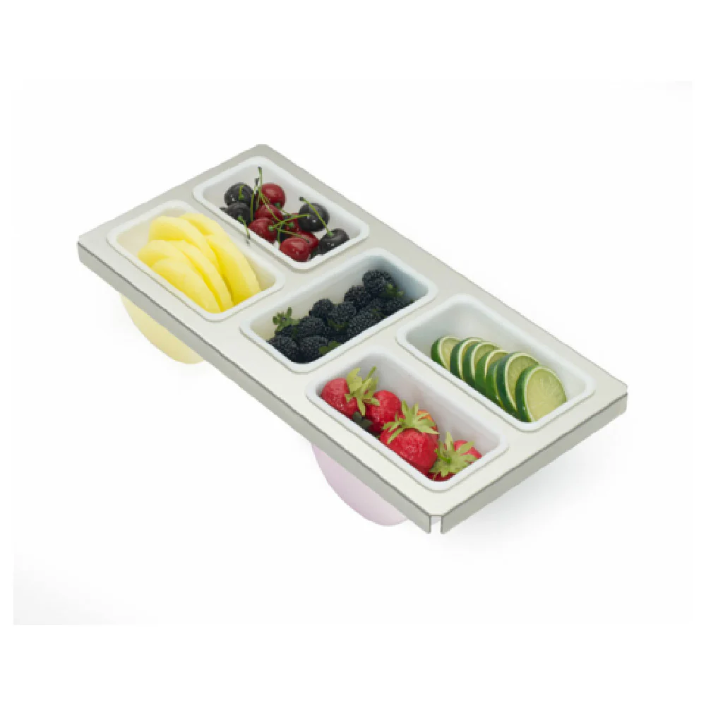 Optional 8 Inch Stainless Steel Drop-In Garnish Tray with 5 Pint Condiment Holder for Royal Series, Krowne KR-604
