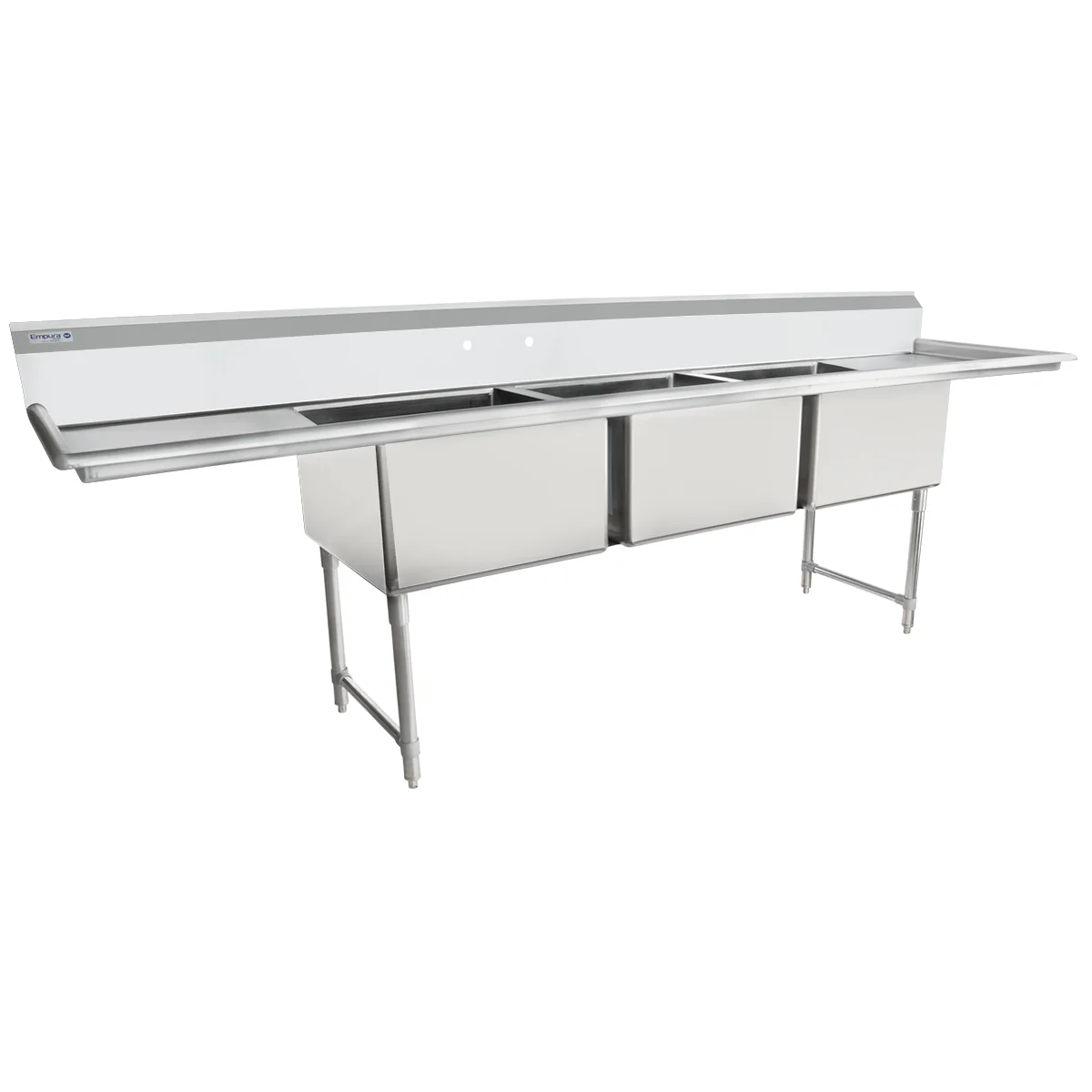 Empura EHD32424LR24 124 Inch Heavy Duty Sink with 3 Bowls and Drainboards