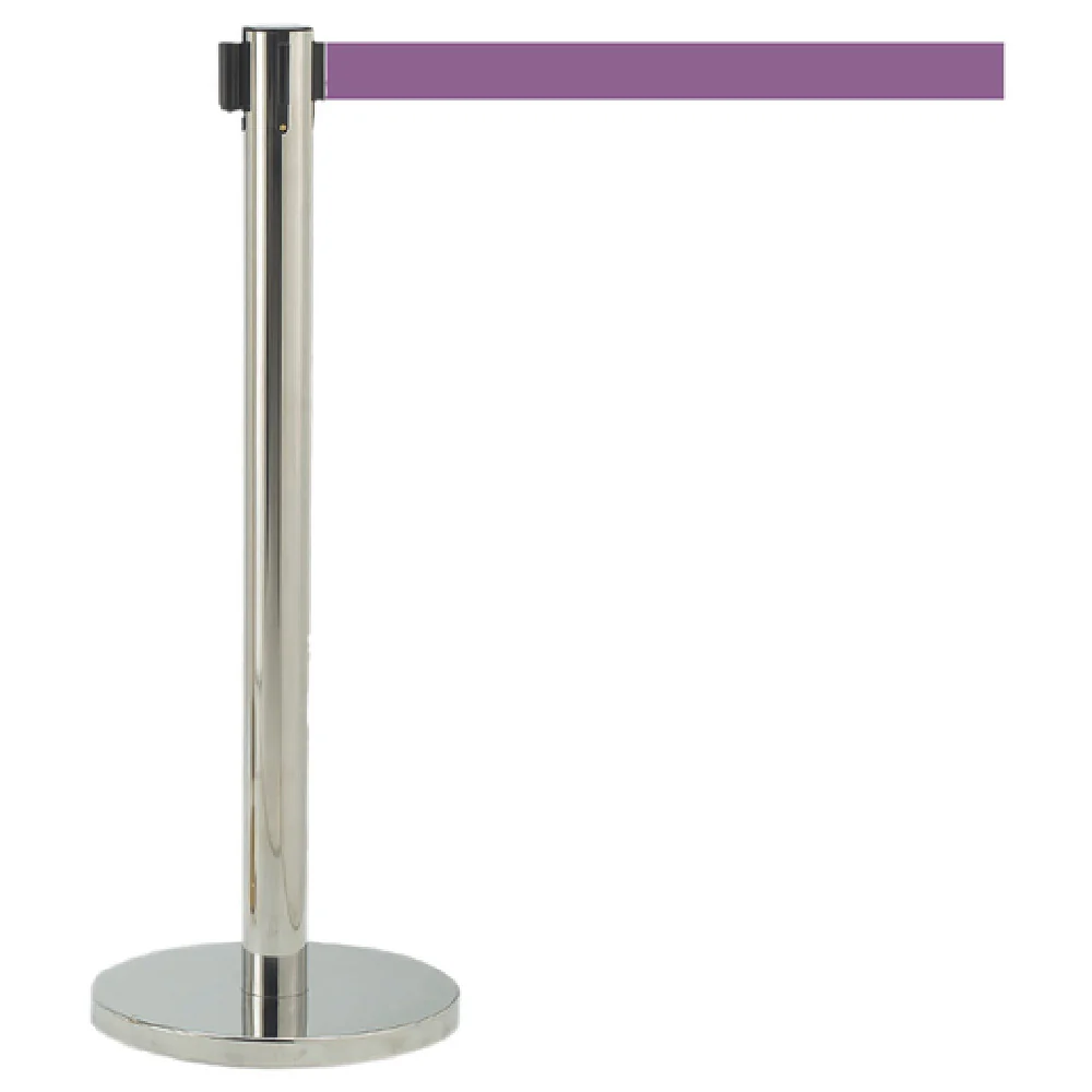 Aarco HC-7PU 14 Inch Steel Base Retractable Purple Belt Crowd Control Stanchion