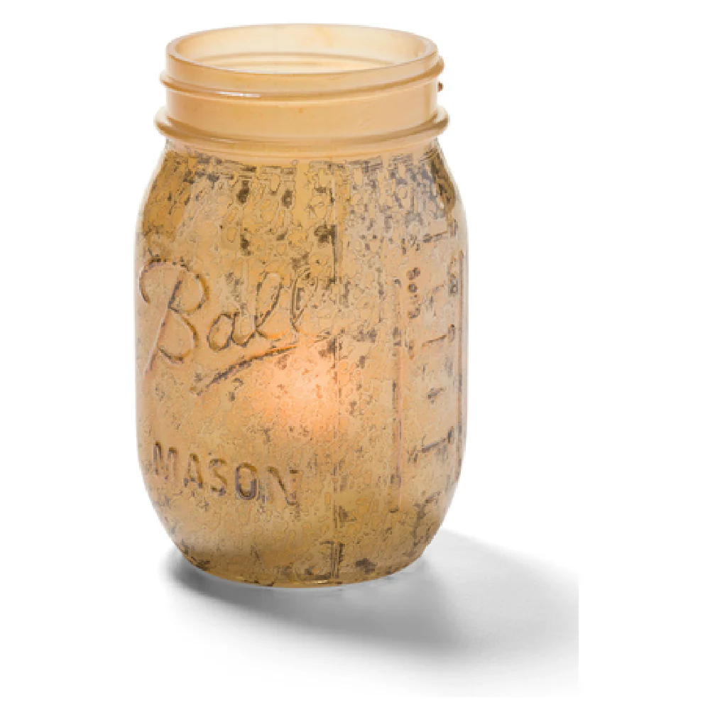 Hollowick 1600AG 3 Inch Glass Canning Jar with Antique Gold Finish Candle Lamp