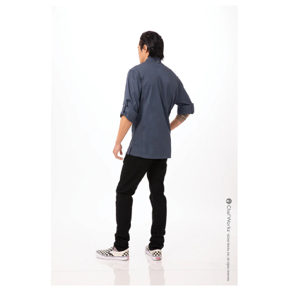 Chef Works BCLZ008-BLU-6XL Men's Chef Coat Long Sleeve Blue Poly Cotton with Pockets Chef Works BCLZ008-BLU-6XL Men's Chef Coat Long Sleeve Blue Poly Cotton with Pockets