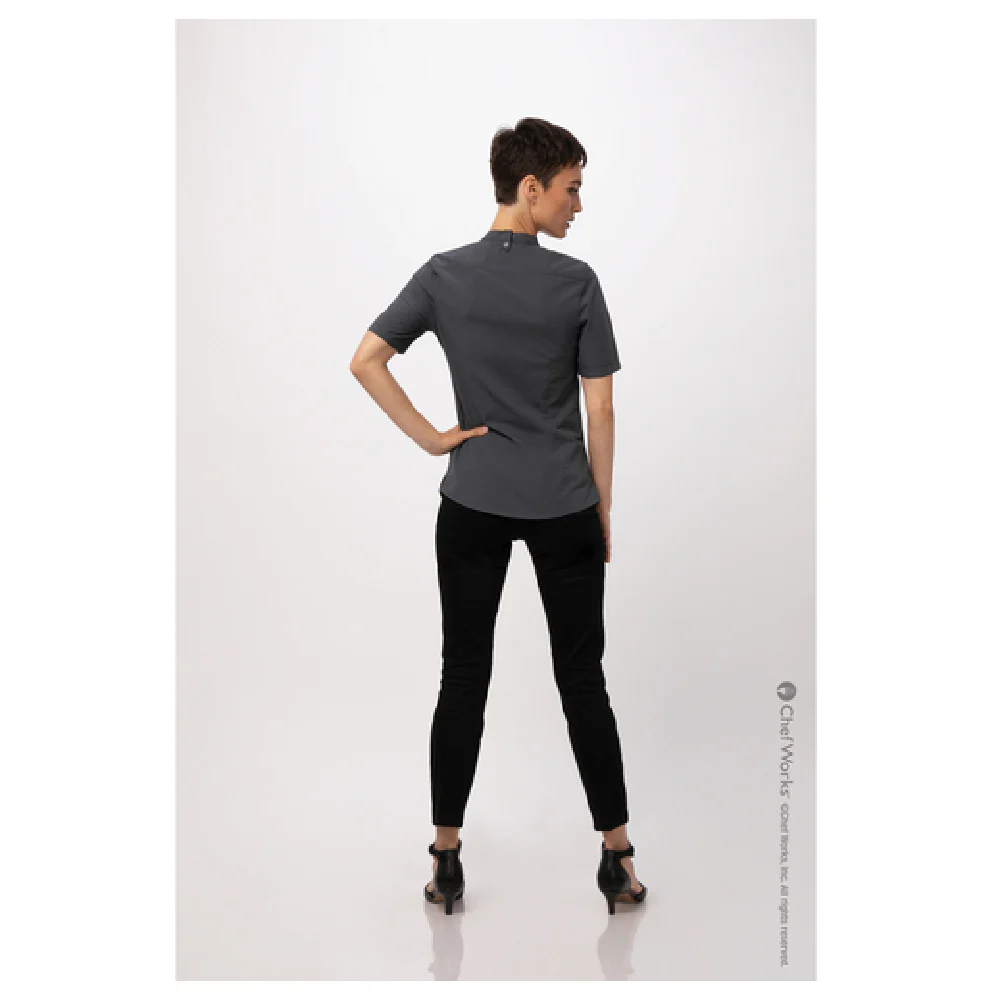 Chef Works SHC08W-CHR-XL Women's Seersucker Shirt Short Sleeve Snap Front Closure Chef Works SHC08W-CHR-XL Women's Seersucker Shirt Short Sleeve Snap Front Closure