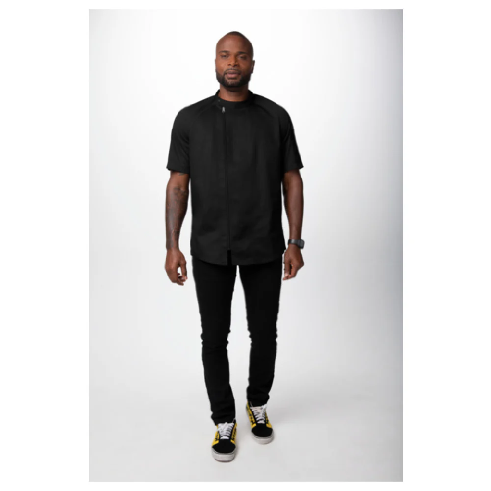 Chef Works CBZ03-BLK-M 37 Inch Varkala Chef Coat Raglan Short Sleeve with Pockets