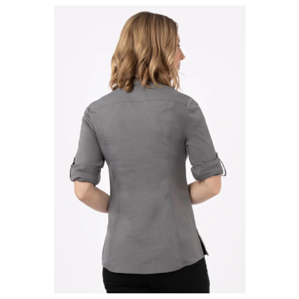 Chef Works SES02W-GRY-M 22 Inch Women's Seville Shirt Stretch Fabric Snap Front Closure Gray Chef Works SES02W-GRY-M 22 Inch Women's Seville Shirt Stretch Fabric Snap Front Closure Gray