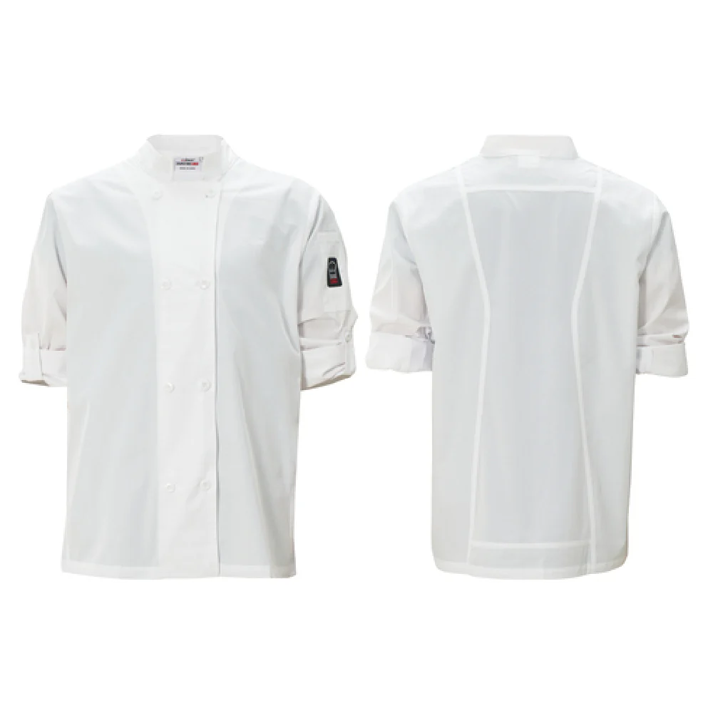 Winco UNF-12WL Large Ventilated Chef Coat Tapered Fit Thermometer Pocket White Poly-Cotton Winco UNF-12WL Large Ventilated Chef Coat Tapered Fit Thermometer Pocket White Poly-Cotton