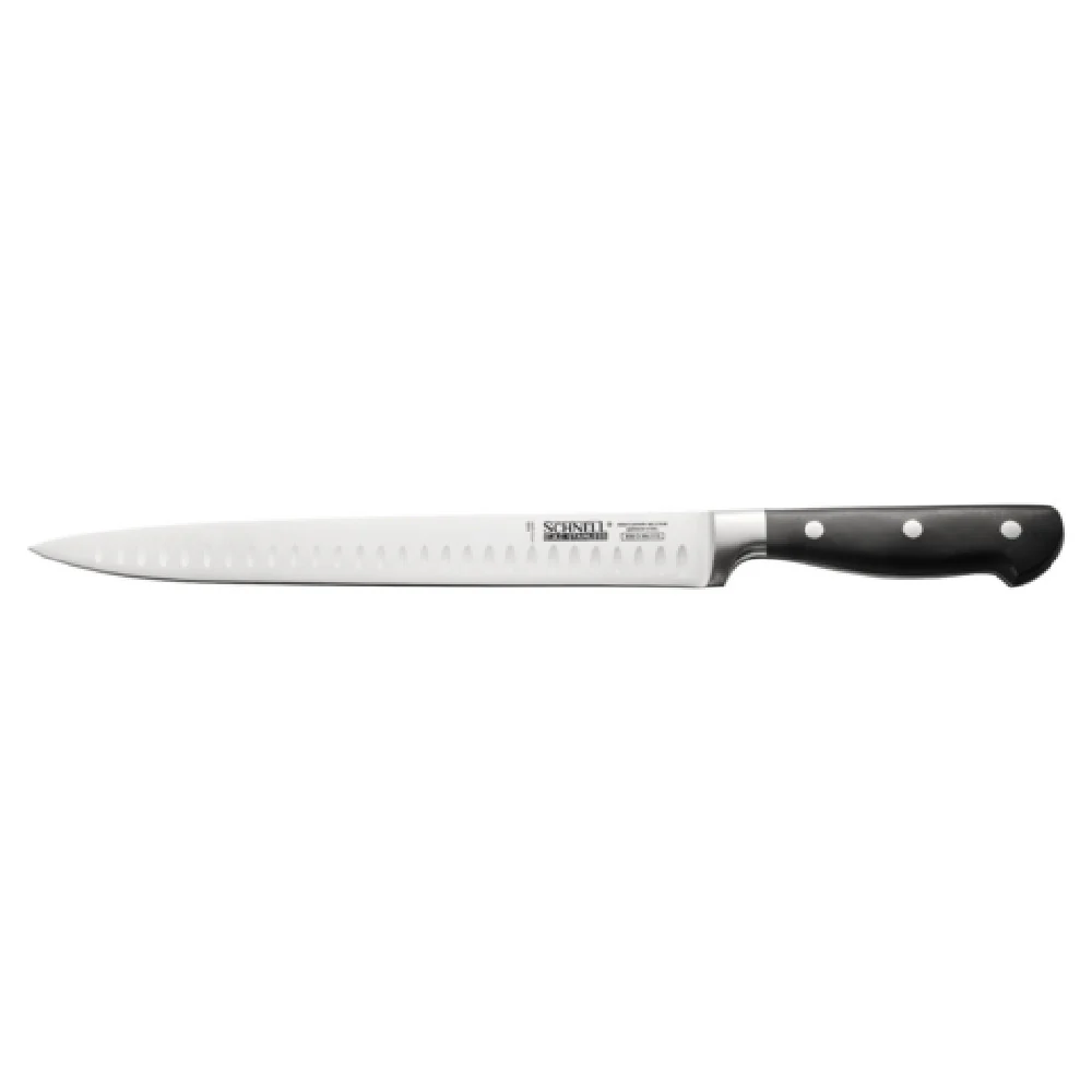 CAC China KFCV-G101 10 Inch Granton Ice Tempered Full Tang Carving Knife Black Handle