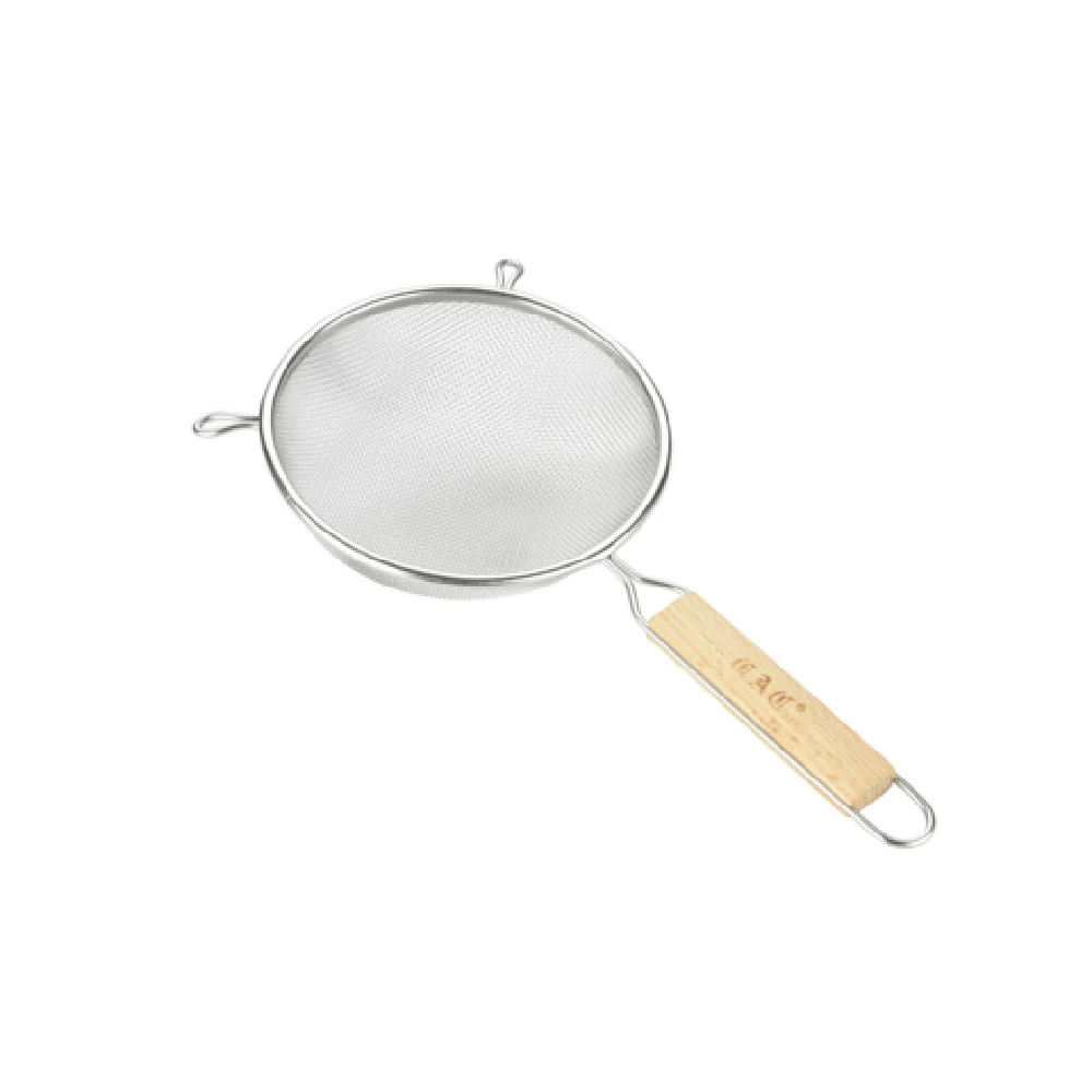 CAC China SSTR-08D 8 Inch Diameter Double Layer Mesh Strainer with Wood Handle Stainless Steel