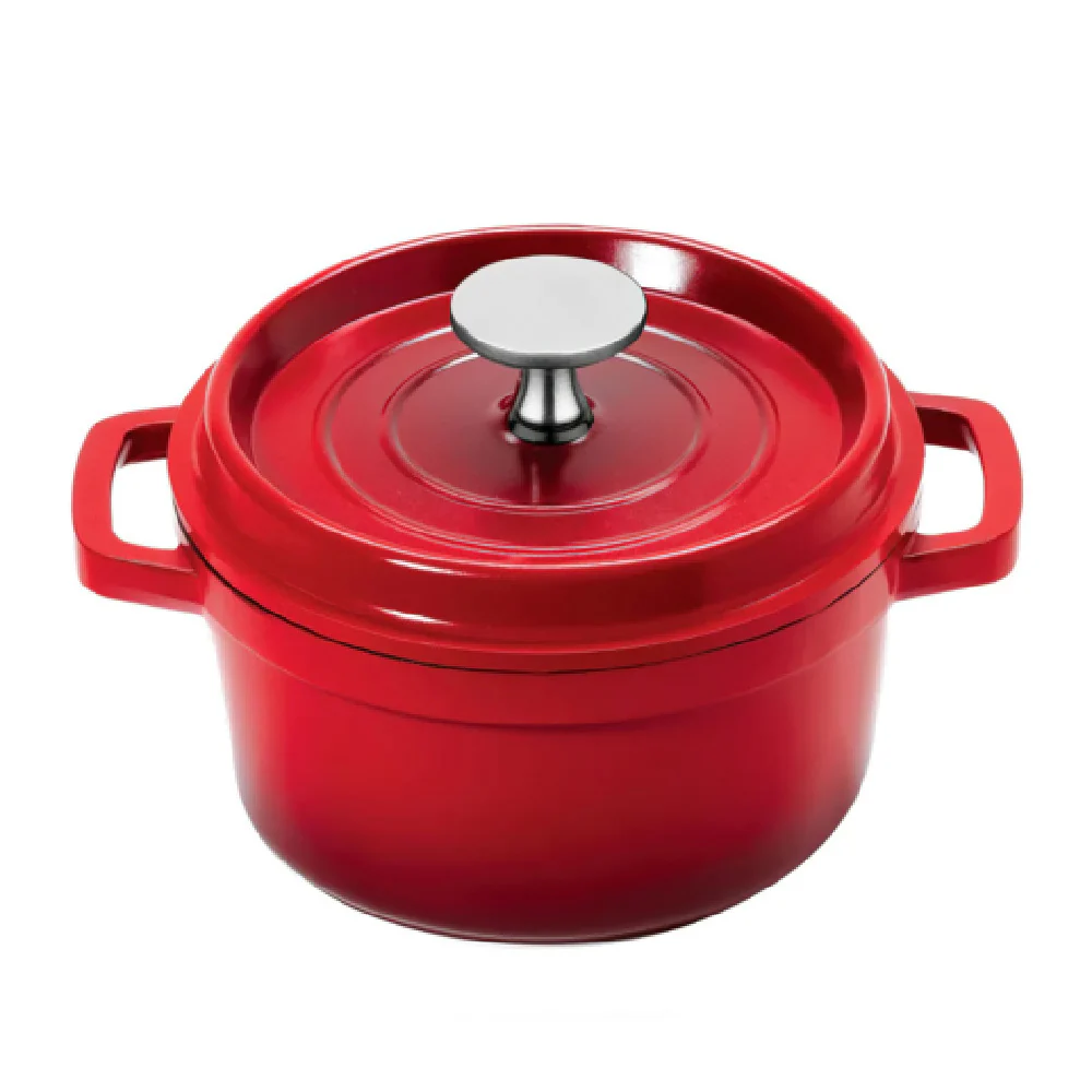 GET Enterprises CA-013-R/BK/CC 3/4 Quart Induction Dutch Oven Round with Lid Cast Aluminum Ceramic Enamel Red and Black