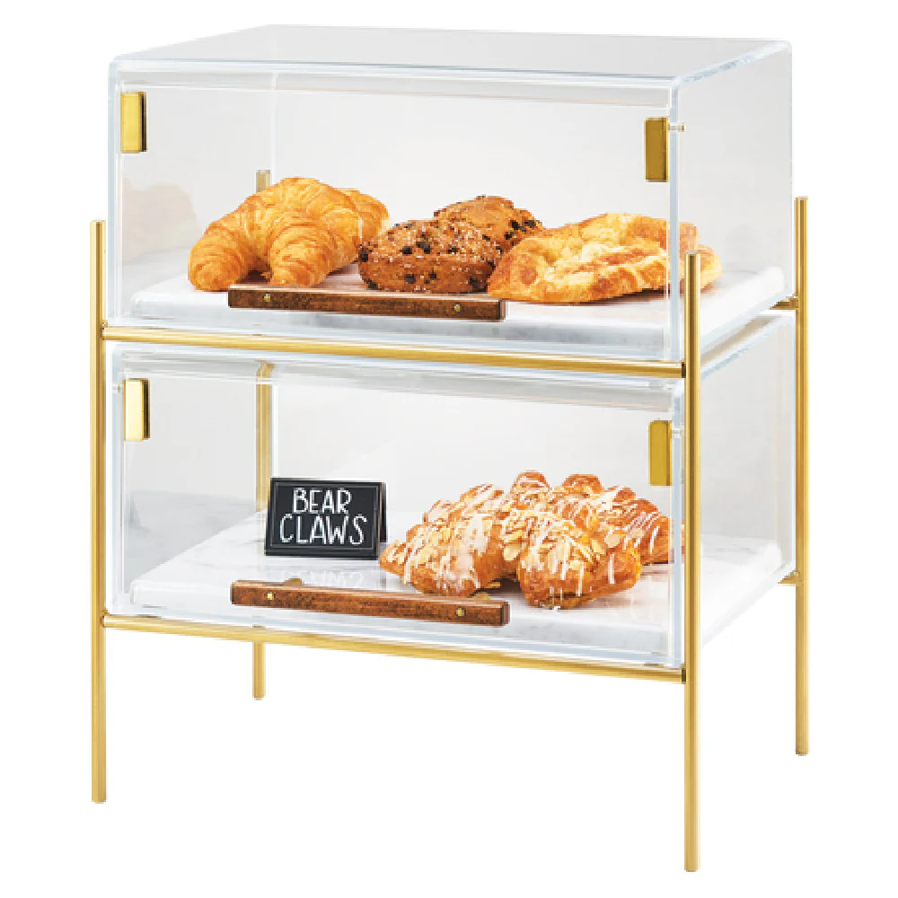 Cal Mil 3706-1511-46 16 Inch Mid-Century Pastry Display Case 2 Tier with Wood Handles