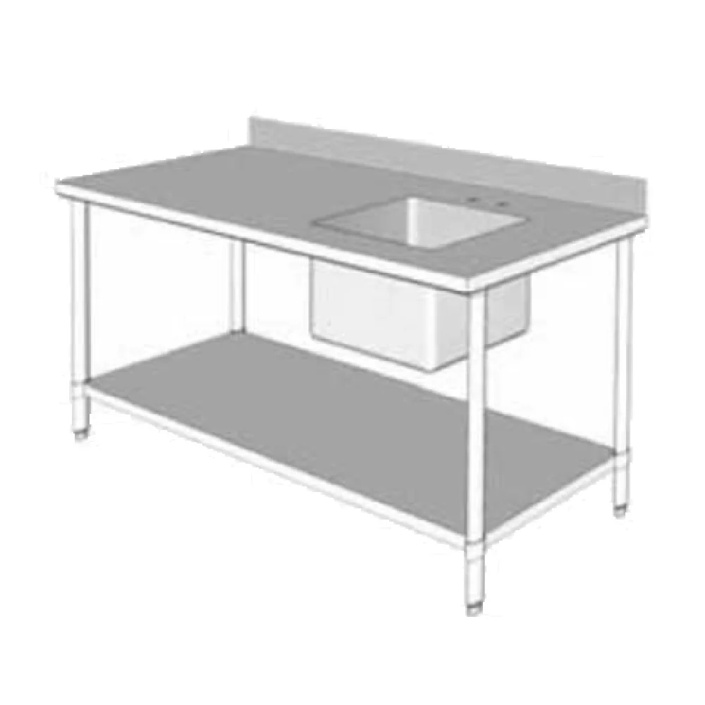 GSW USA WT-PS3048R 48 Inch Work Table with Prep Sink 16 Gauge Stainless Steel Top