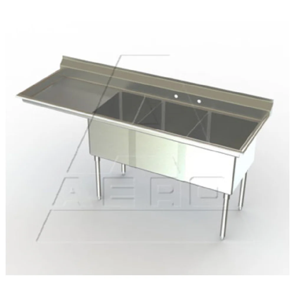 AERO Manufacturing XF3-2424-24L 100 Inch Sink with 24 Inch Drainboard and Three Compartments