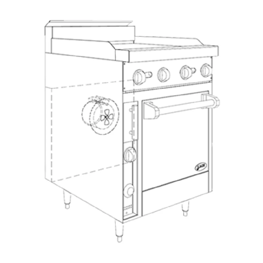 Jade Range JBR-24G-24C_LP 24 Inch Gas Restaurant Range Convection Oven 78000 BTU with Griddle