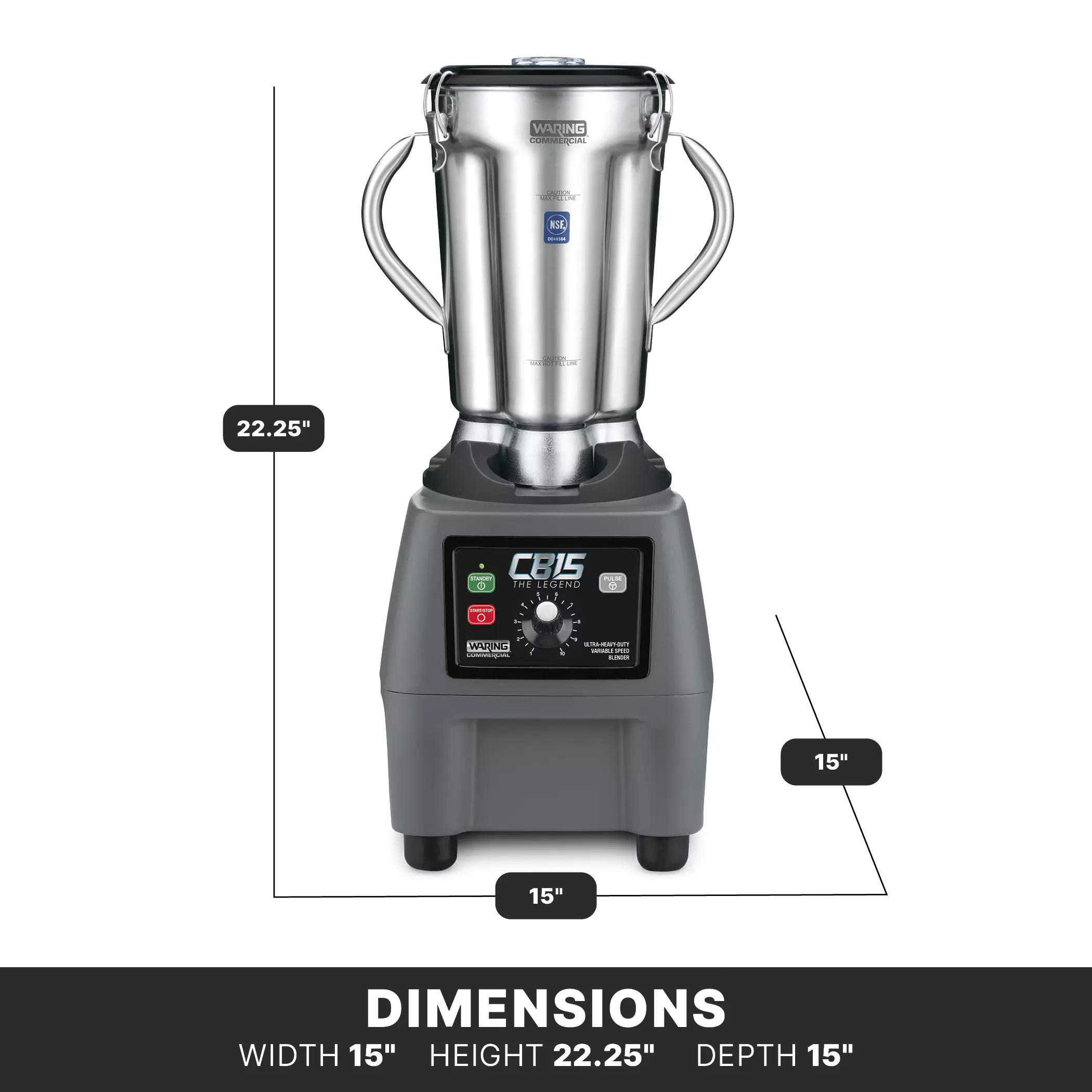 Waring CB15VAL 15 Inch Electric Commercial Blender 4 Liter Stainless Steel with Variable Speed Waring CB15VAL 15 Inch Electric Commercial Blender 4 Liter Stainless Steel with Variable Speed