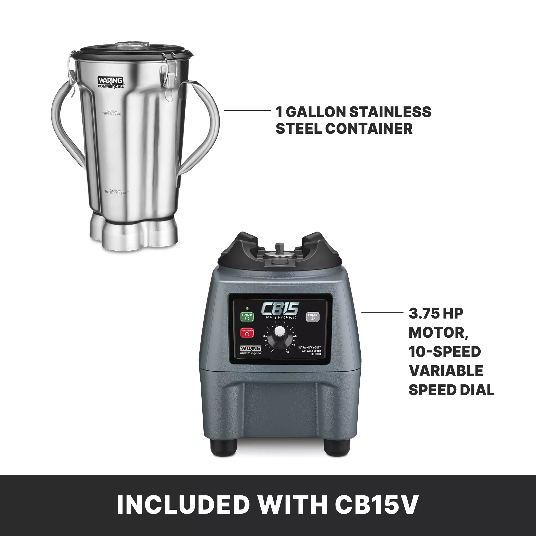 Waring CB15VAL 15 Inch Electric Commercial Blender 4 Liter Stainless Steel with Variable Speed Waring CB15VAL 15 Inch Electric Commercial Blender 4 Liter Stainless Steel with Variable Speed
