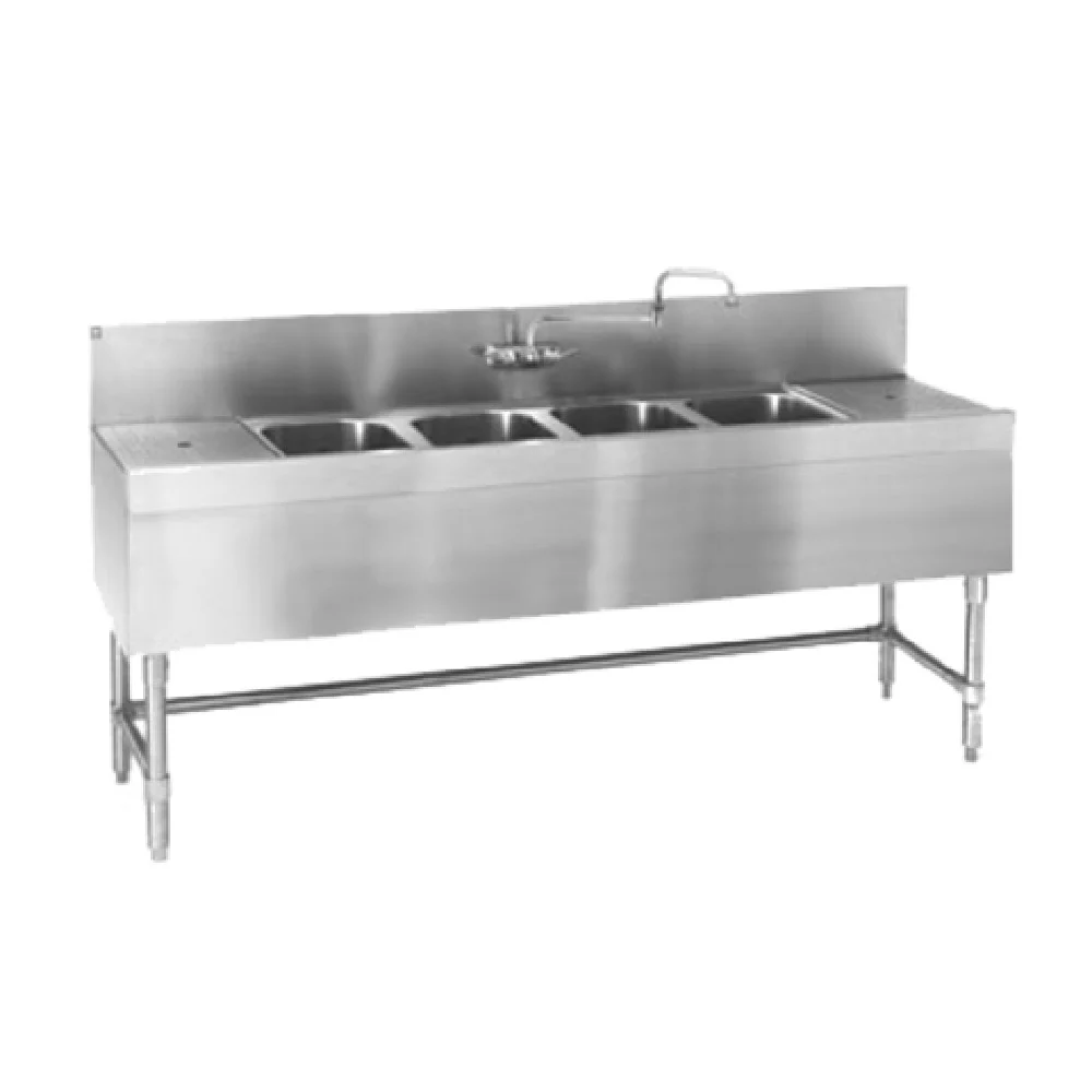 Eagle B8RL-4-19 96 Inch Spec-Bar Underbar Sink Unit 20 Gauge Stainless Steel with Four Compartments