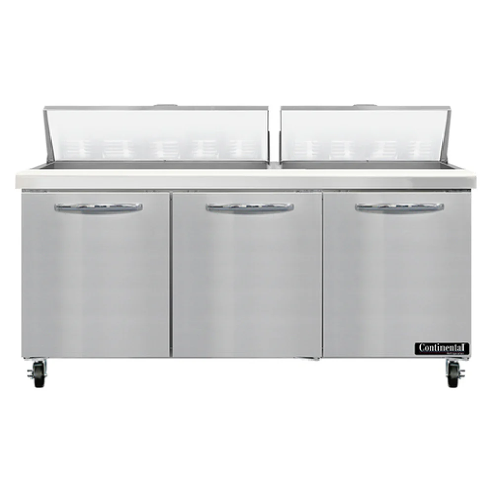 Continental Refrigerator SW72N18 72 Inch Sandwich Unit 20.6 Cu Ft Capacity with 3 Section Stainless Steel