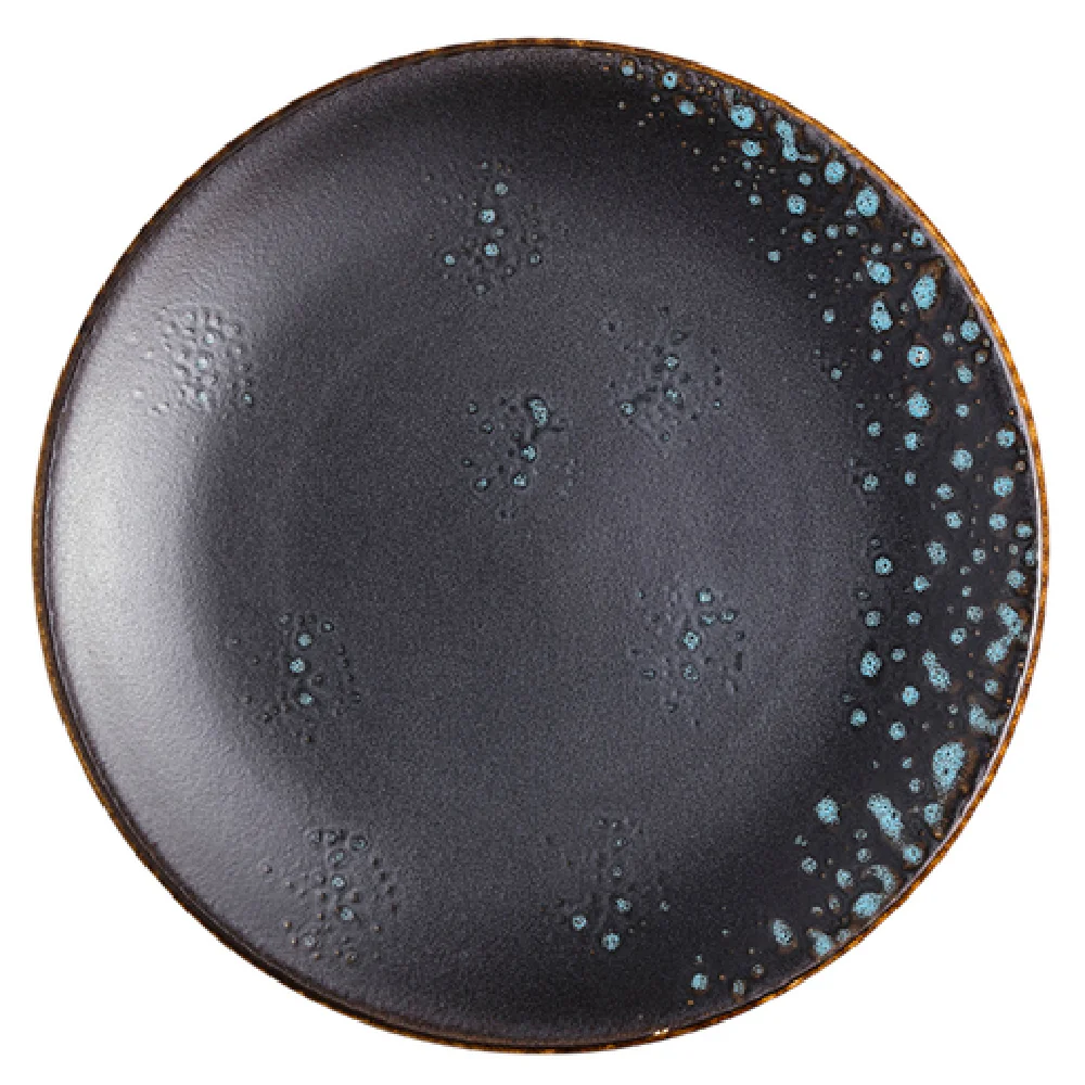 Vertex China LMS-C22 8 Inch Coupe Plate Hand Painted Porcelain Matte Black Sky Blue Vertex China LMS-C22 8 Inch Coupe Plate Hand Painted Porcelain Matte Black Sky Blue