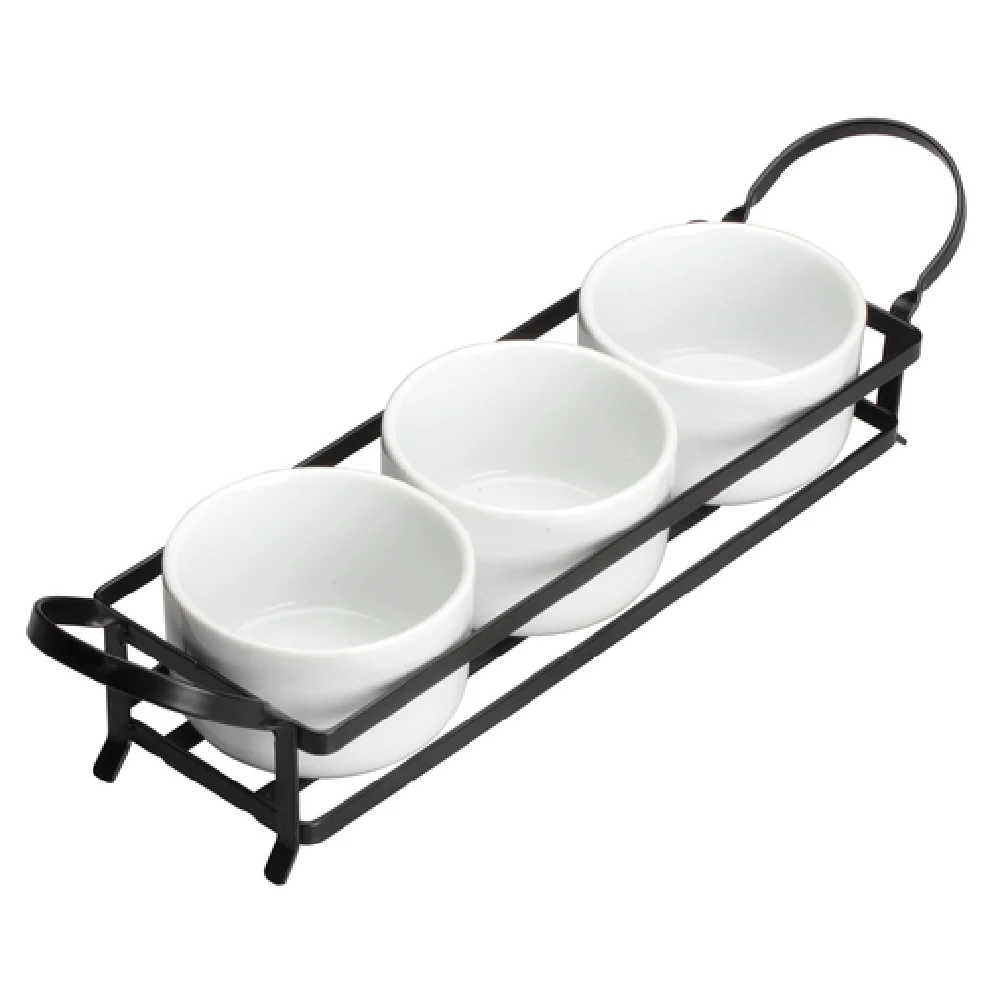 Winco WDP014-101 15 Inch Trio Bowl Set with Metal Stand Porcelain Bowls