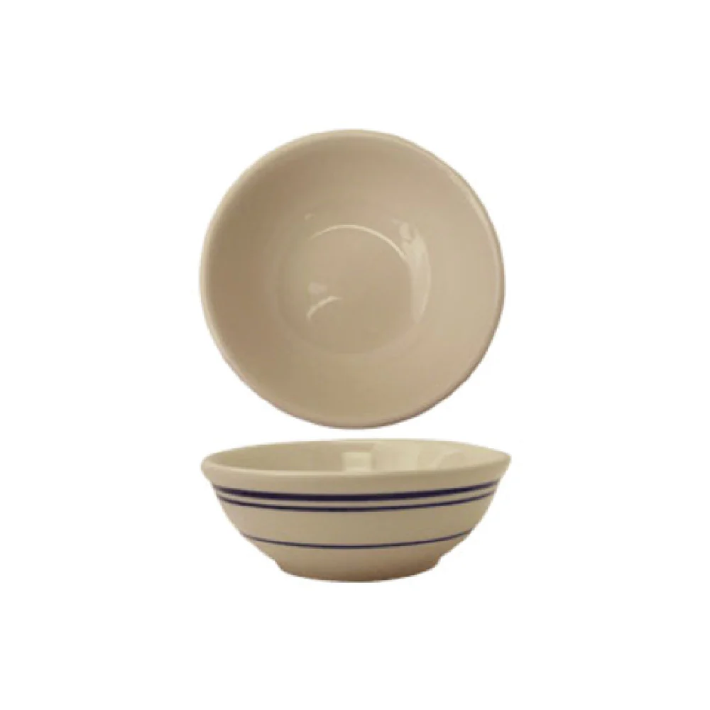 International Tableware CT-24 10 Oz Oatmeal Nappie Bowl Round Ceramic American White with Blue Band International Tableware CT-24 10 Oz Oatmeal Nappie Bowl Round Ceramic American White with Blue Band