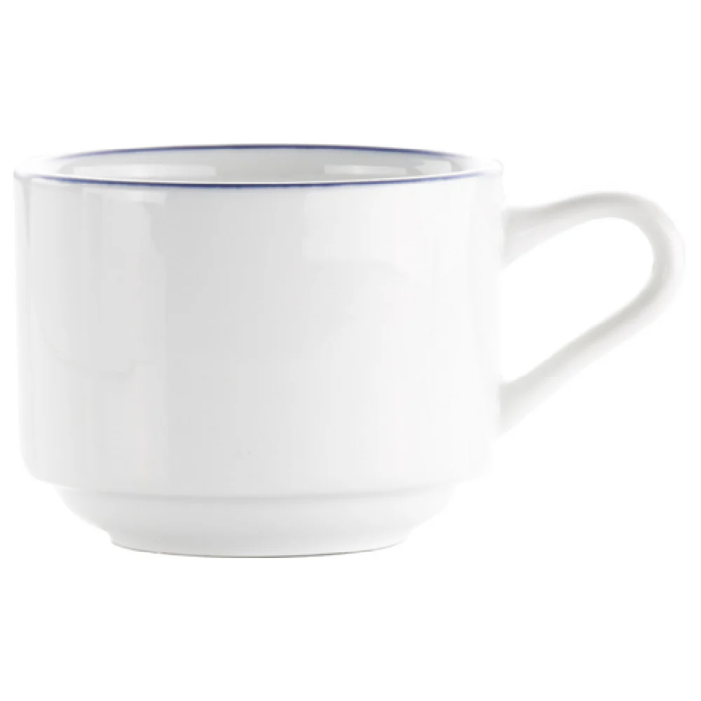 International Tableware TB-23-CB 8 oz Cup European White with Blue Porcelain