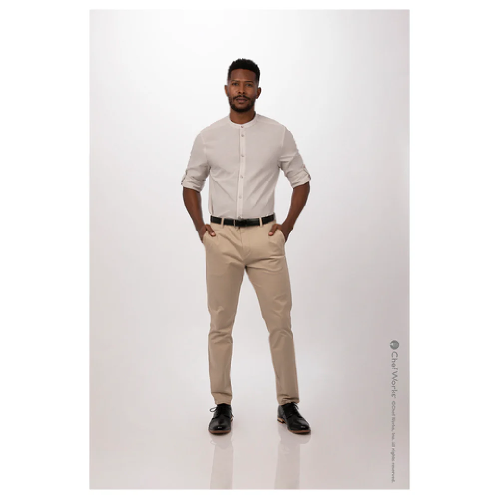 Chef Works SFB02-NAT-2XL Dress Shirt 2XL Roll-up Long Sleeves with Button Tab Natural