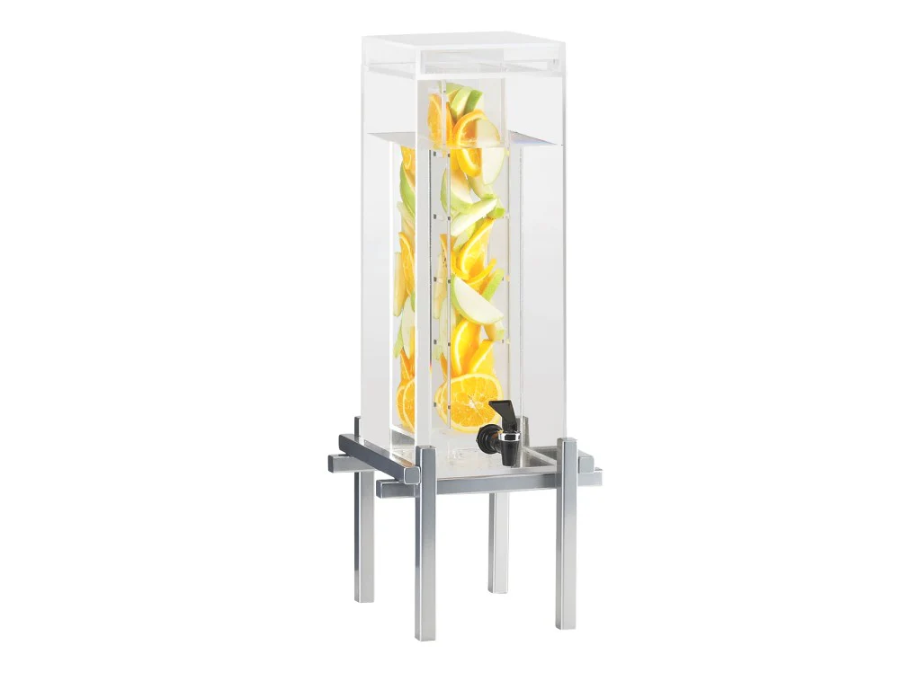 Cal Mil 1132-5INF-74 11-3/4 Inch Acrylic Beverage Dispenser with Infusion Chamber Silver Metal Base Cal Mil 1132-5INF-74 11-3/4 Inch Acrylic Beverage Dispenser with Infusion Chamber Silver Metal Base