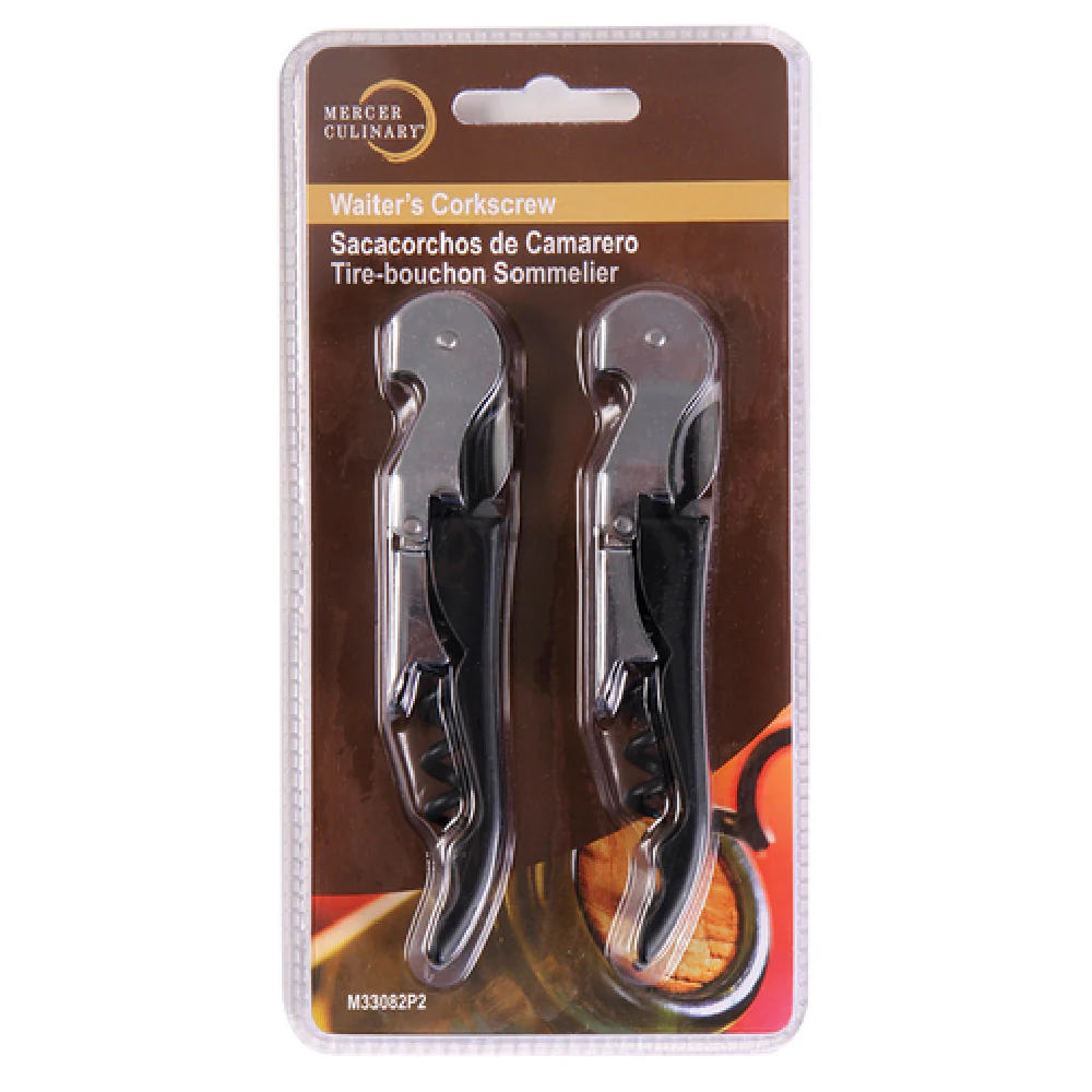 Mercer Culinary M33082P2 4-3/4 Inch Waiter's Corkscrew Non-stick Coated Steel Knife Black Handle