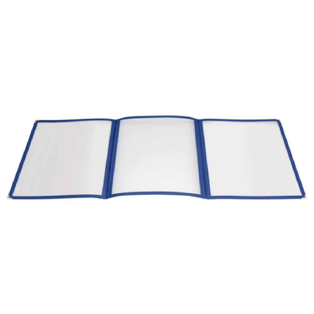 Winco PMCT-9B 9-1/2 Inch Menu Cover Triple Fold Plastic Blue with Double Stitched Edging