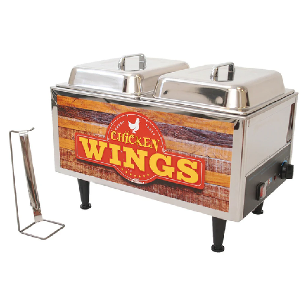 Winco 51072W 21 Inch Electric Chicken Wing Warmer with 2 Pans and Tongs