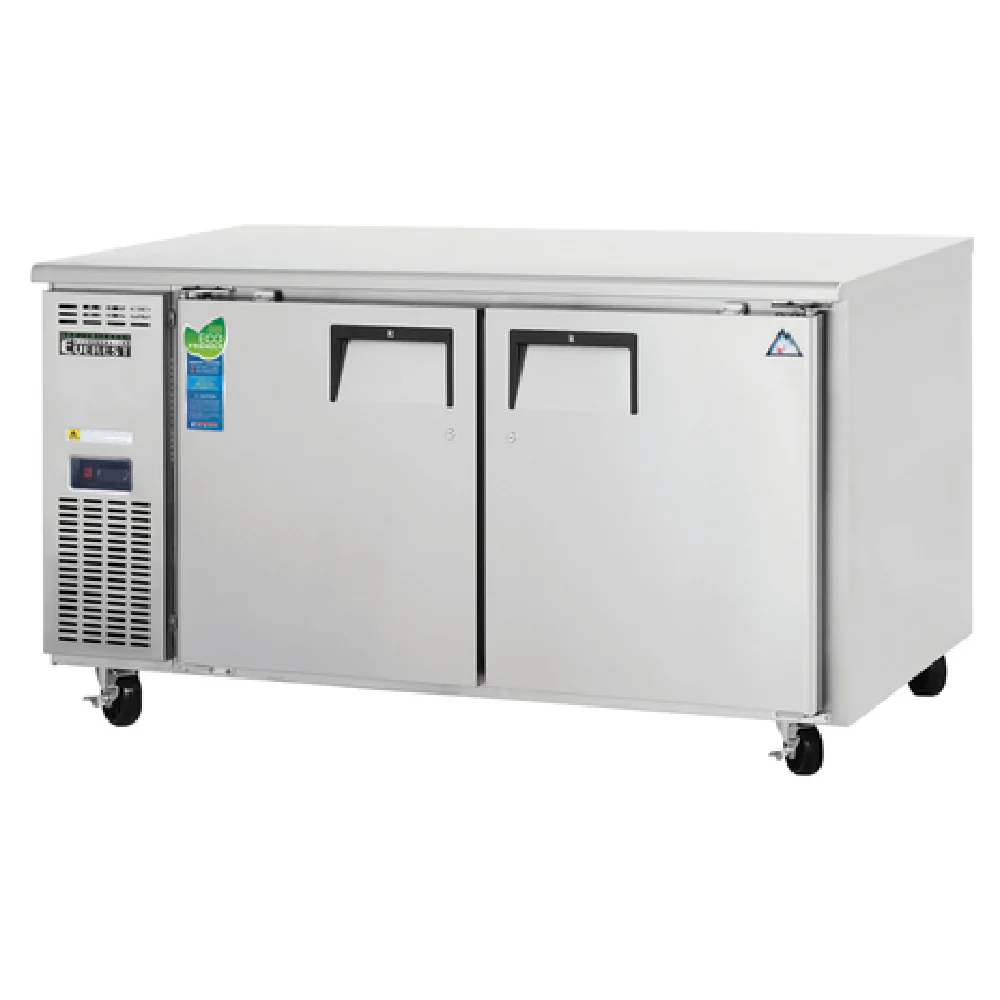 Everest Refrigeration ETWR2 59 Inch Undercounter Refrigerator Stainless Steel 18 Cubic Feet with Self Closing Locks and Adjustable Shelves Everest Refrigeration ETWR2 59 Inch Undercounter Refrigerator Stainless Steel 18 Cubic Feet with Self Closing Locks and Adjustable Shelves