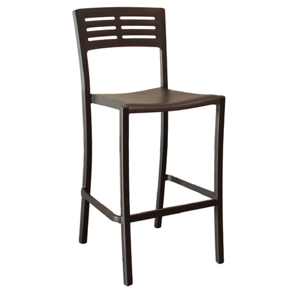Grosfillex US638017 Bar Stool Armless Resin Back Aluminum Black - Indoor and Outdoor