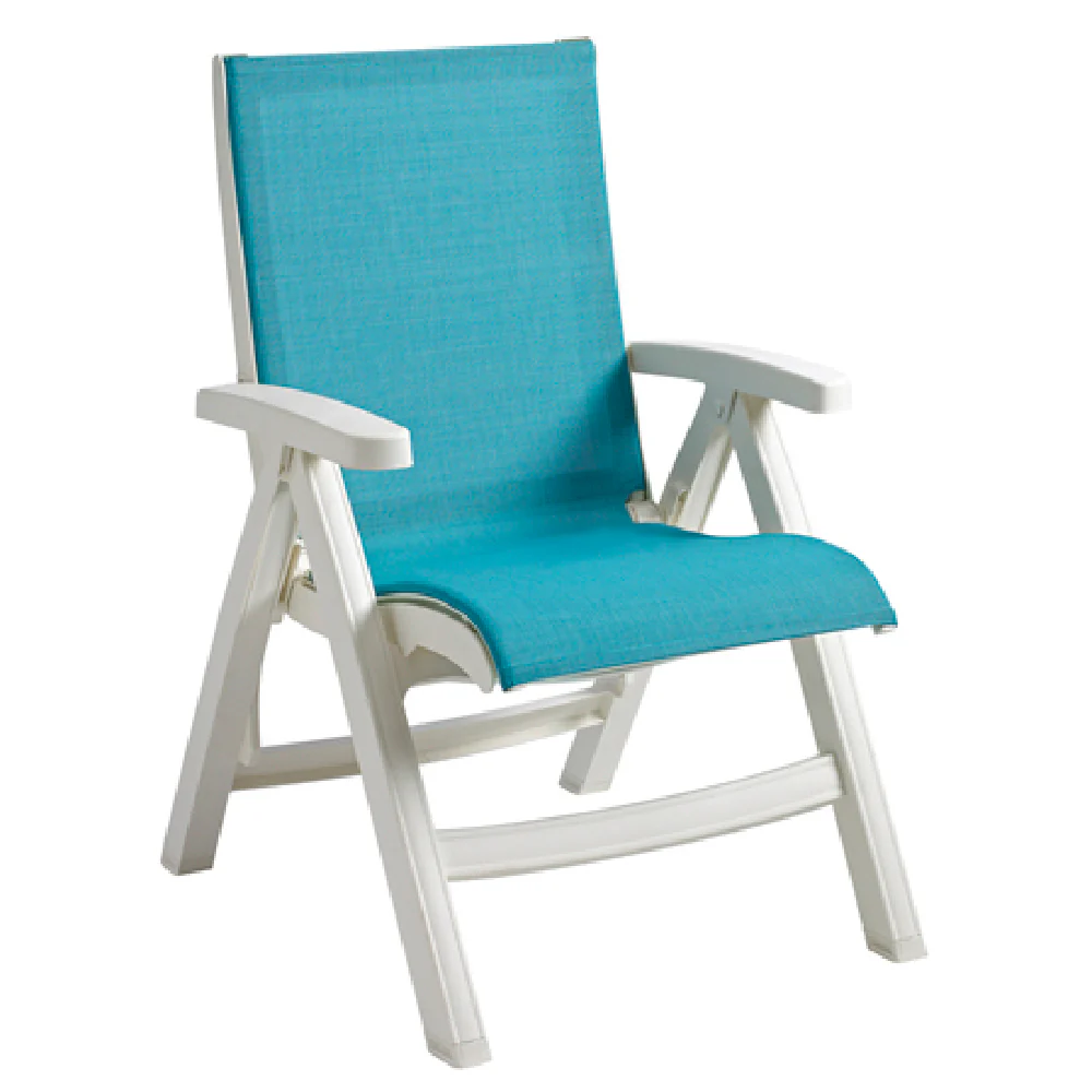 Grosfillex UT094004 29 Inch Jamaica Beach Folding Chair Sling White Frame with Durable Design