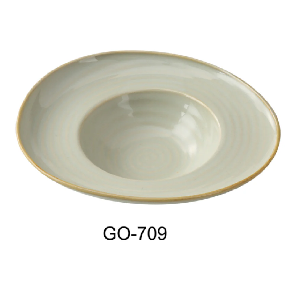 Yanco GO-709 9-1/2 Inch Dessert Plate Porcelain Earthy Tone Golden Rim